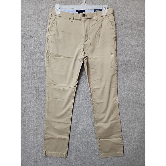 Tommy Hilfiger TH Flex Stretch Slim Chino Pants Mens 33x32 Khaki Straight NEW - Picture 1 of 9